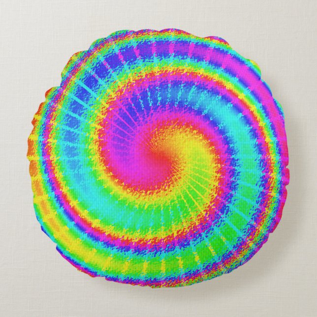 Retro Tie Dye Hippie Psychedelic Rond Kussen (Voorkant)