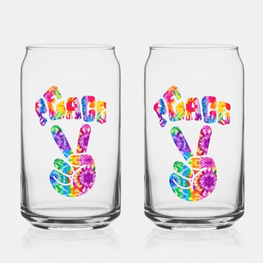Retro Tie Dye Peace Sign Kan Glas Set (Voorkant)