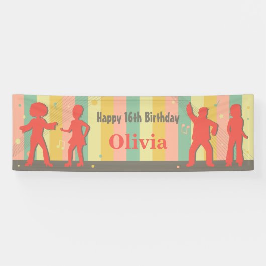 Retro Tiener Disco Dans Verjaardagsfeest Banner (Horizontaal)