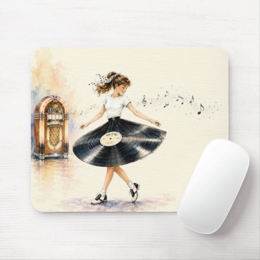 Retro tiener meisje danst op de jukebox muismat (Met muis)