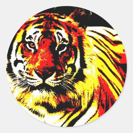 Retro Tiger Pop Art Ronde Sticker (Voorkant)
