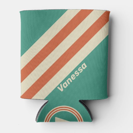 Retro Tijdloze Strepen met Naam Blikjeskoeler (Voorkant)