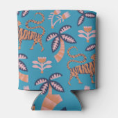 Retro tijger, palmboom, bloemmotief blikjeskoeler (Achterkant)