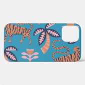 Retro tijger, palmboom, bloemmotief Case-Mate iPhone case (Achterkant (horizontaal))