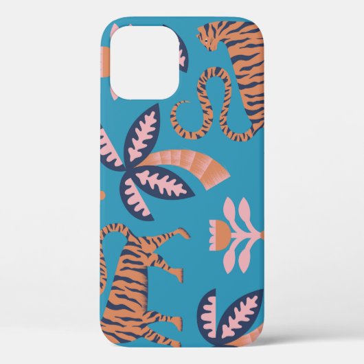 Retro tijger, palmboom, bloemmotief Case-Mate iPhone case (Achterkant)