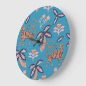 Retro tijger, palmboom, bloemmotief grote klok (Hoek)