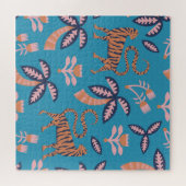 Retro tijger, palmboom, bloemmotief legpuzzel (Horizontaal)