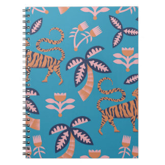 Retro tijger, palmboom, bloemmotief notitieboek