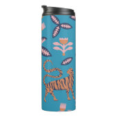Retro tijger, palmboom, bloemmotief thermosbeker (Geroteerd rechts)
