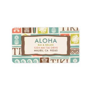 Retro Tiki Aloha Tropisch adres Etiket