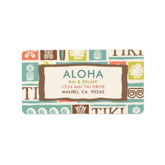 Retro Tiki Aloha Tropisch adres Etiket (Voorkant)