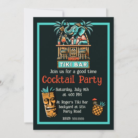 Retro Tiki Bar Cocktail Party Kaart (Voorkant)