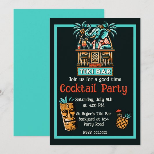 Retro Tiki Bar Cocktail Party Kaart (Voorkant / Achterkant)