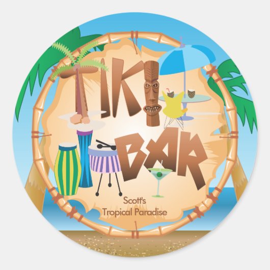 Retro Tiki Bar-ontwerp Ronde Sticker (Voorkant)