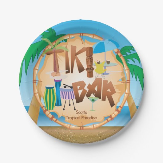 Retro Tiki Bar-partij Papieren Bordje (Voorkant)