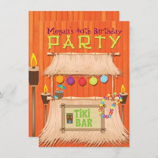 Retro Tiki Bar — Uitnodiging voor Tropische Hawaii (Voorkant / Achterkant)