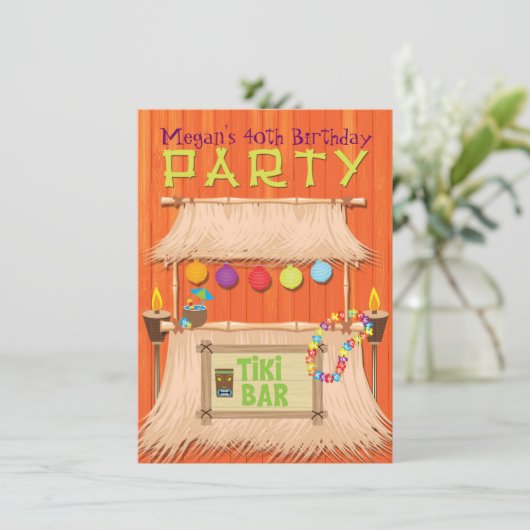 Retro Tiki Bar — Uitnodiging voor Tropische Hawaii (Staand voorkant)