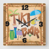 Retro Tiki Bar Vierkante Klok (Voorkant)