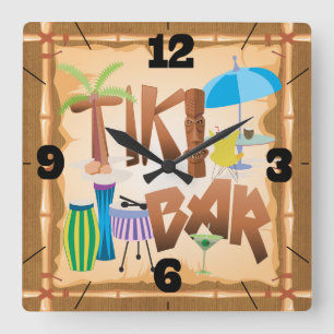 Retro Tiki Bar Vierkante Klok