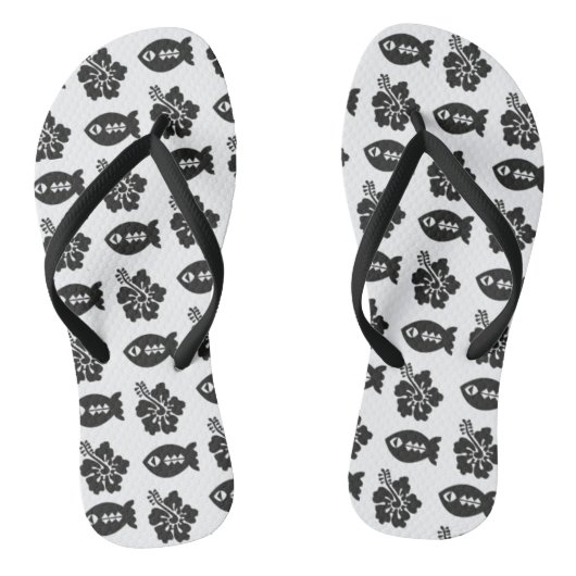 Retro Tiki Black and White Pattern Teenslippers (Voetbed)