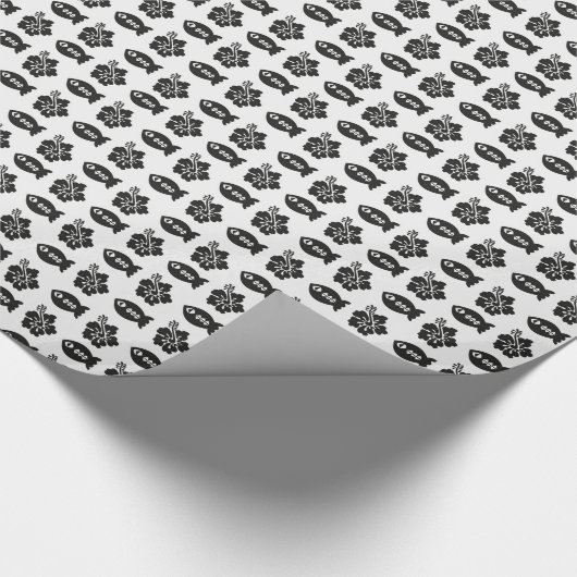 Retro Tiki Black en White Pattern Cadeaupapier (Hoek)