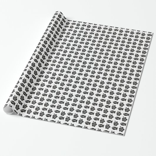 Retro Tiki Black en White Pattern Cadeaupapier (Uitgerold)