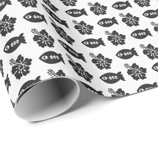 Retro Tiki Black en White Pattern Cadeaupapier (Rol Hoek)