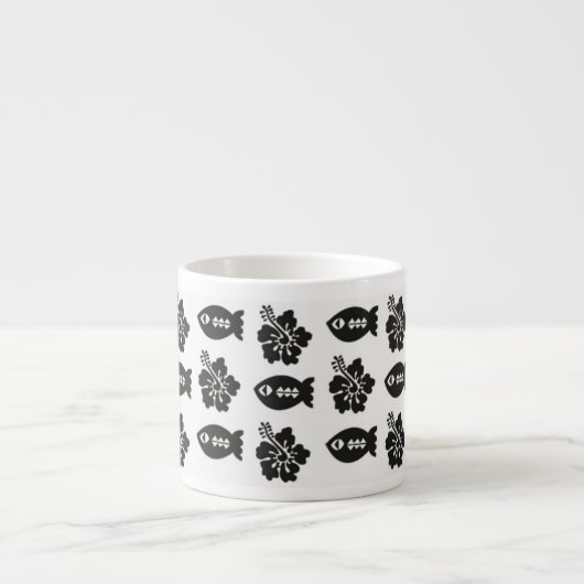 Retro Tiki Black en White Pattern Espresso Kop (Voorkant)