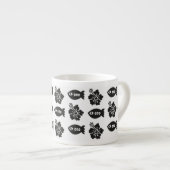Retro Tiki Black en White Pattern Espresso Kop (Voorkant rechts)