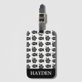 Retro Tiki Black en White Pattern Gepersonaliseerd Bagagelabel (Voorkant (verticaal))
