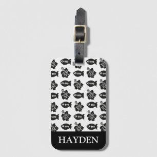 Retro Tiki Black en White Pattern Gepersonaliseerd Bagagelabel