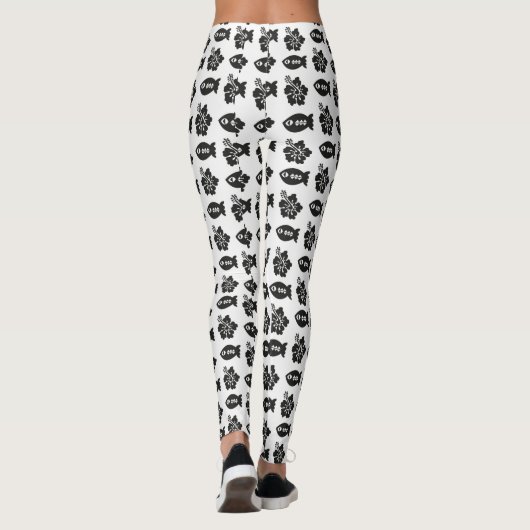 Retro Tiki Black en White Pattern Leggings (Achterkant)