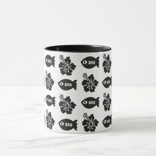 Retro Tiki Black en White Pattern Mok (Midden)