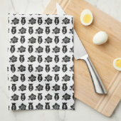 Retro Tiki Black en White Pattern Theedoek (Quarter Fold)