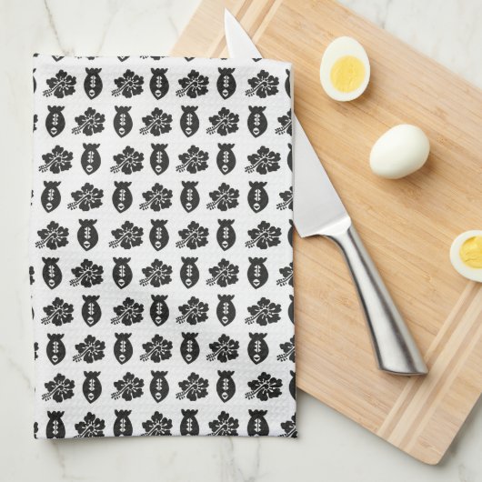 Retro Tiki Black en White Pattern Theedoek (Quarter Fold)