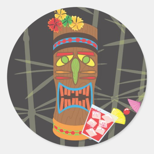 Retro Tiki Head Ronde Sticker (Voorkant)