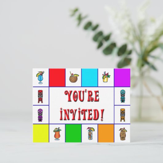 Retro Tiki Invite Uitnodiging Briefkaart (Staand voorkant)