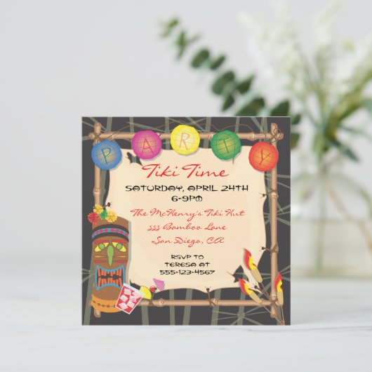 Retro Tiki partijuitnodiging met bamboe-lijst Kaart (Staand voorkant)