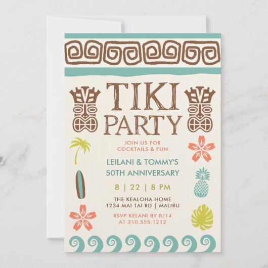 Retro Tiki Party Tropical Beach Surf Jubileum Kaart (Voorkant)