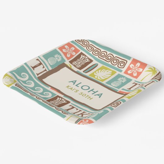 Retro Tiki Party Tropische Aloha Verjaardag Papieren Bordje (Gebogen)