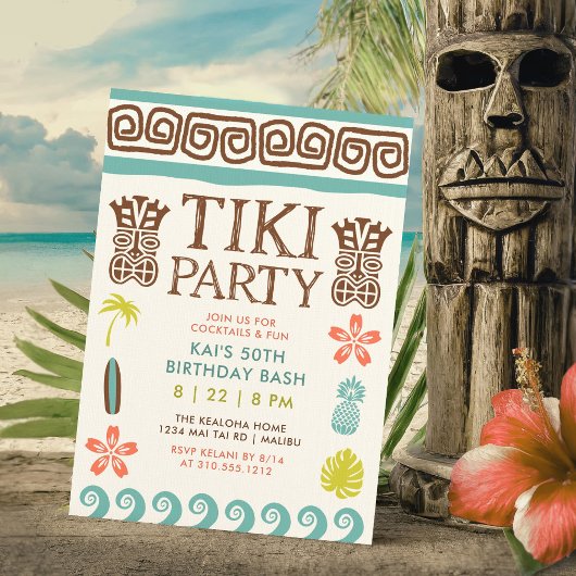 Retro Tiki Party Tropische Verjaardag Kaart