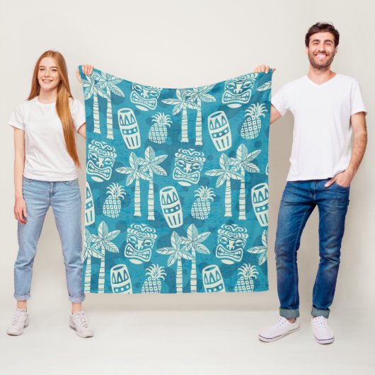 Retro Tiki Patroon uit het Midden van de 20e Eeuw Fleece Deken (In situ)