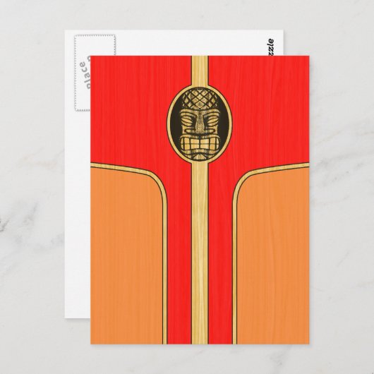 Retro Tiki Surfboard Briefkaart (Voorkant / Achterkant)