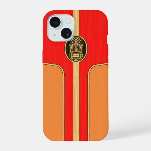 Retro Tiki Surfboard iPhone 15 Case (Achterkant)