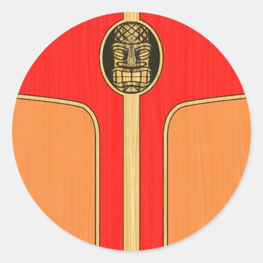 Retro Tiki Surfboard Ronde Sticker (Voorkant)