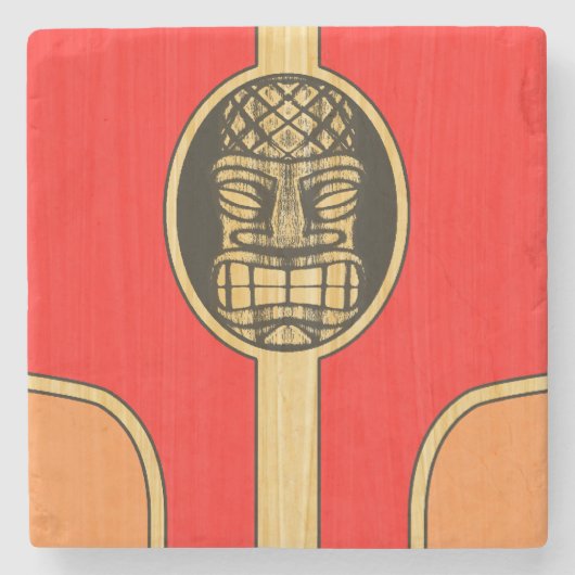 Retro Tiki Surfboard Stenen Onderzetter (Voorkant)