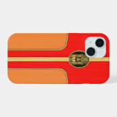 Retro Tiki Surfplank iPhone 15 Case (Achterkant horizontaal)