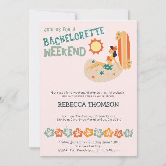 Retro Tiki tropisch strand Bachelorette weekend Kaart (Voorkant)