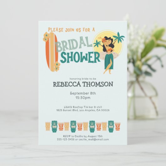 Retro Tiki Tropisch Vrijgezellenfeest Kaart (Staand voorkant)