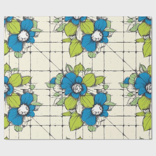 Retro Tile Bloom Floral Wrapping Paper Cadeaupapier (Vlak)